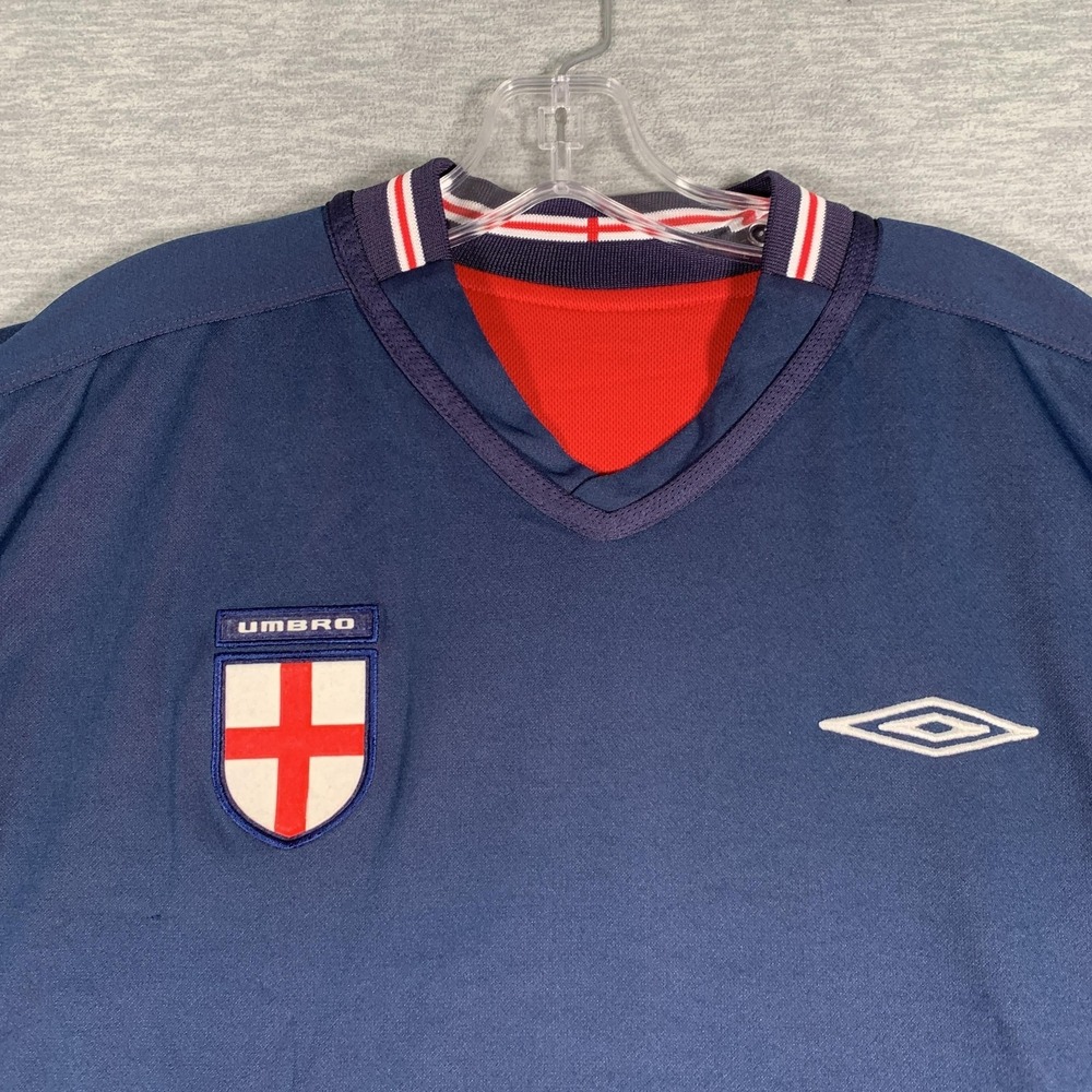 Vintage England National Team Soccer Jersey Mens Large Navy Red Umbro Reversible - Picture 6 of 15